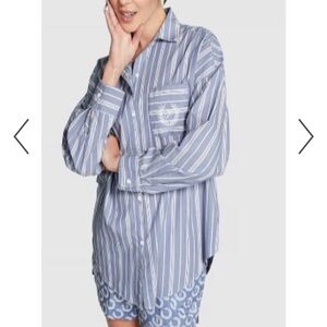 Victoria's Secret Blue and White Striped Pajama Shirt